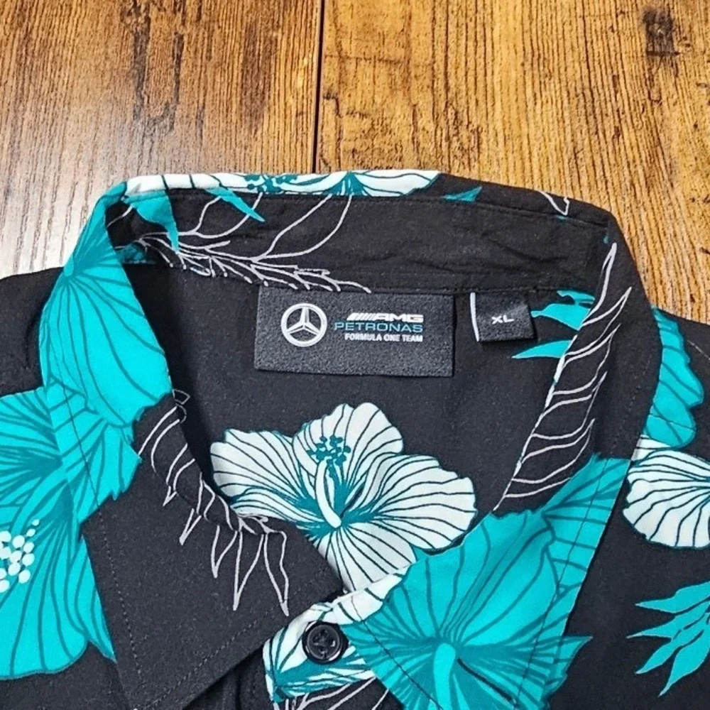 Mercedes AMG Petronas F1 Team Silver Arrows Floral Hibiscus Shirt Mens XL Black